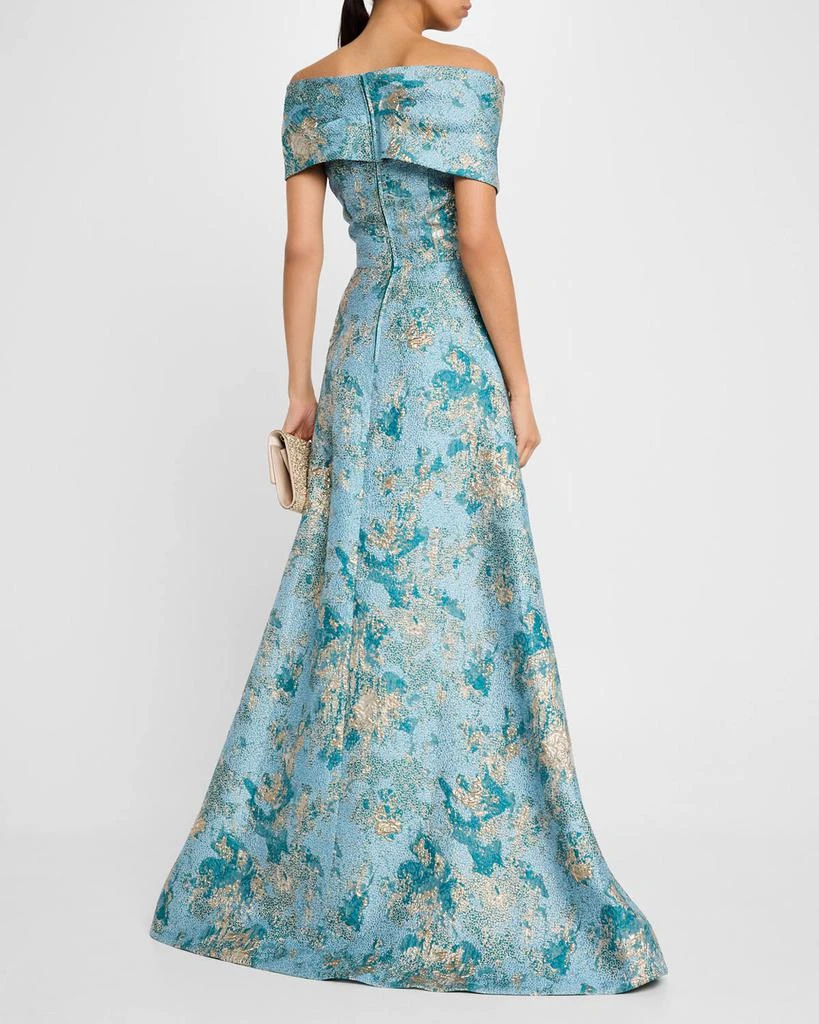 Teri Jon Off-Shoulder Metallic Jacquard Gown 3