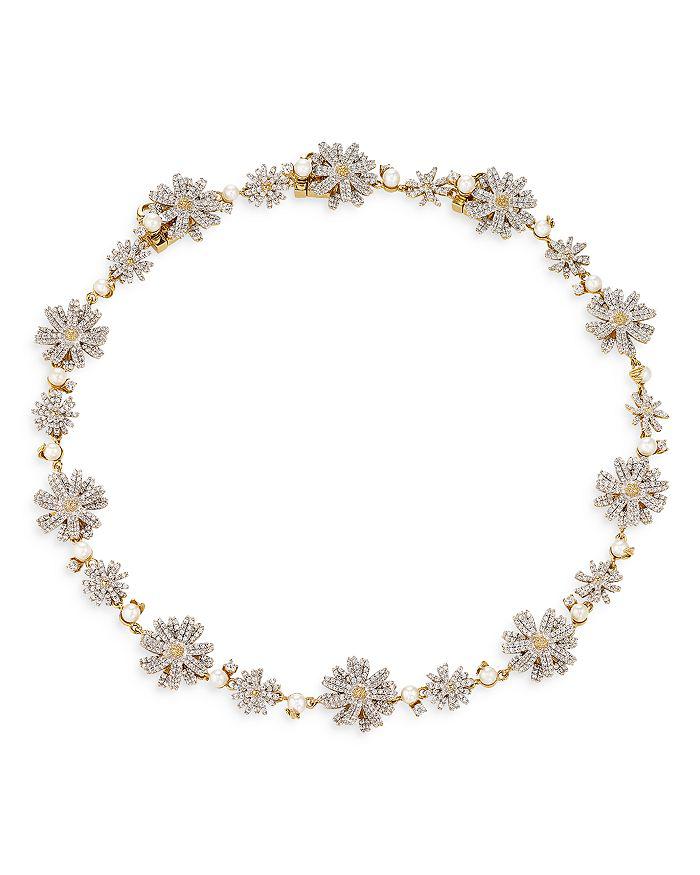 Anabela Chan 18K Yellow Gold Plated Sterling Silver English Garden Simulated Diamond & Cultured Freshwater Pearl Daisy Choker Necklace, 11.7-14.4"