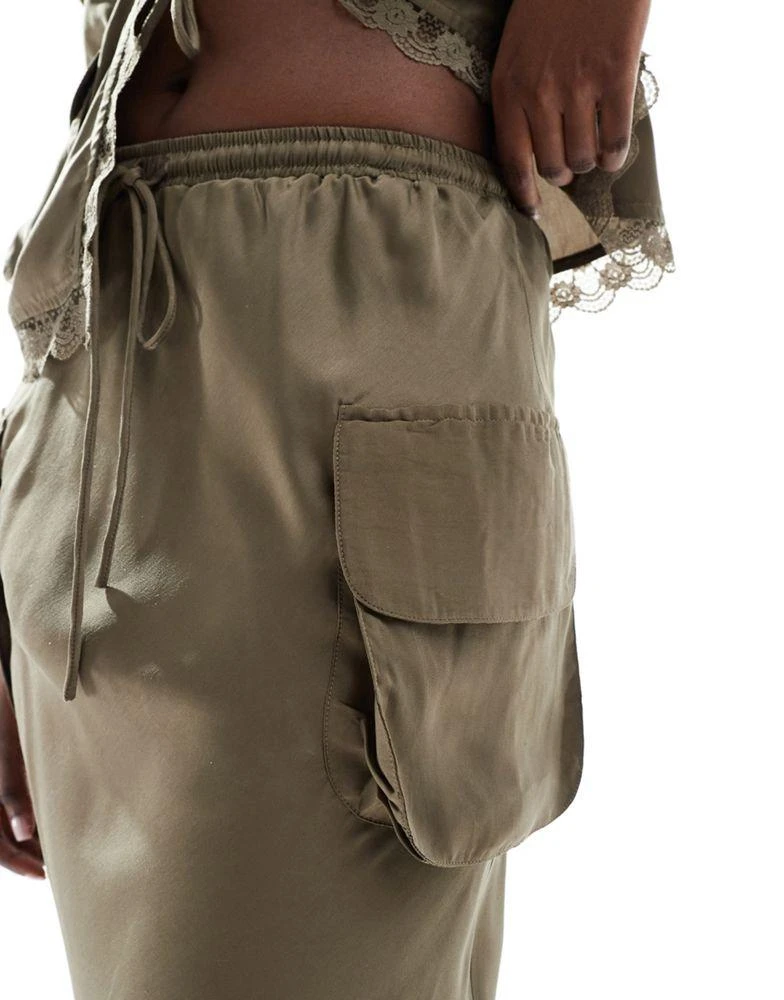 ASOS ASOS DESIGN lace trim utility maxi skirt co-ord in khaki 3