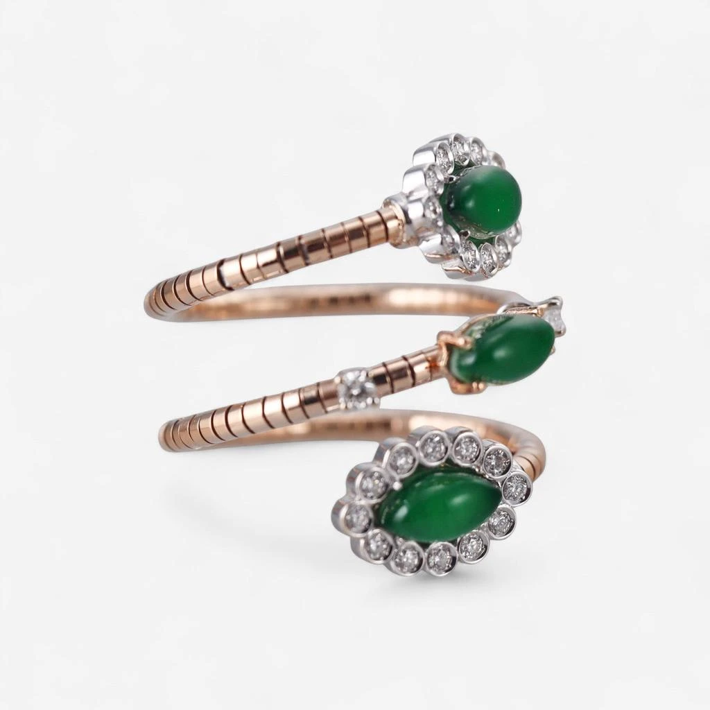 Tavanti Tavanti 18K Rose 
White Gold Diamond, Green Aventurine 
Rock Crystal Ring Sz. 7.5 JF-20-0190F-32 2