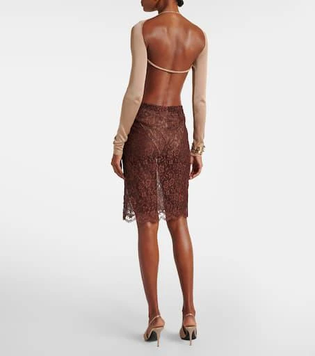Saint Laurent Lace Pencil Skirt - Brown