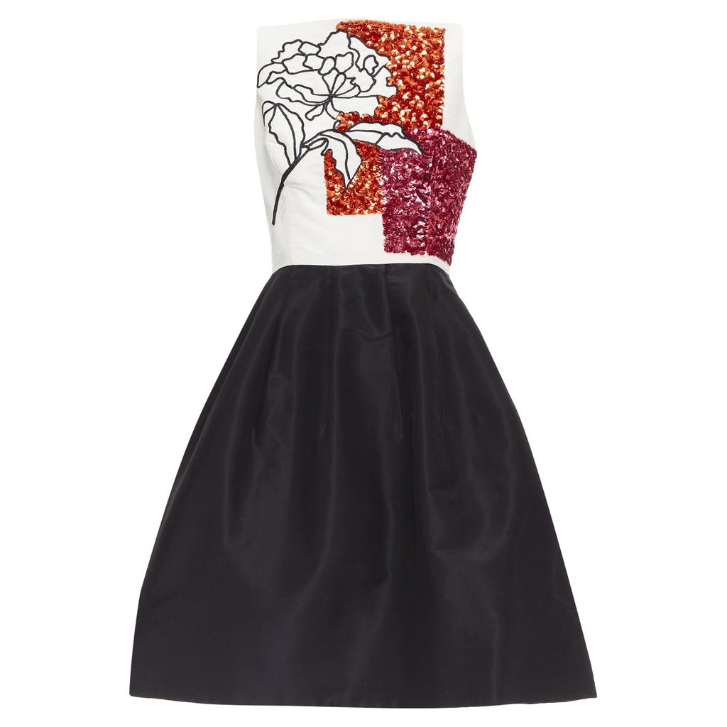 Oscar de la Renta Oscar De La Renta Silk Sequined Bodice Flared Dress