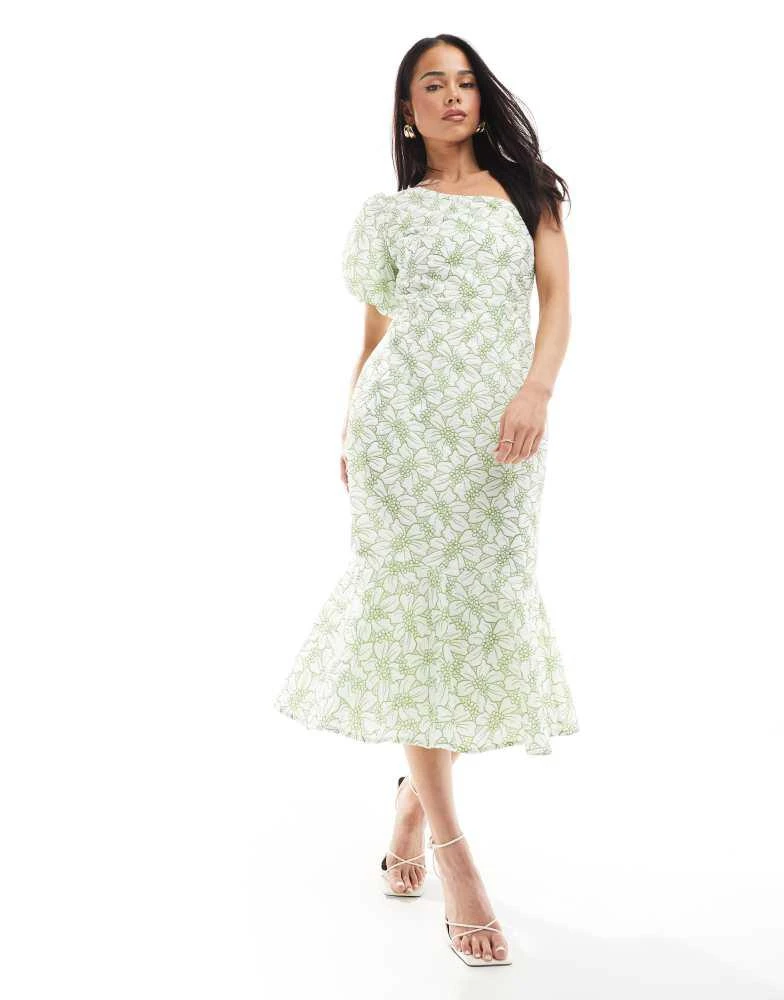 Maya Petite Maya Floral one shoulder peplum midi dress in sage green -  Dresses & Skirts - Free Shipping - BeyondStyle