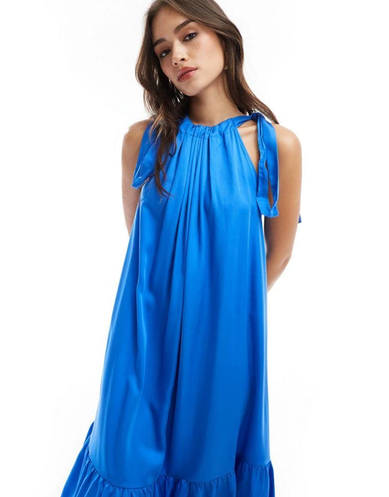 & Other Stories & Other Stories tiered hem maxi dress with gathered tie neck detail and keyhole back in blue 3