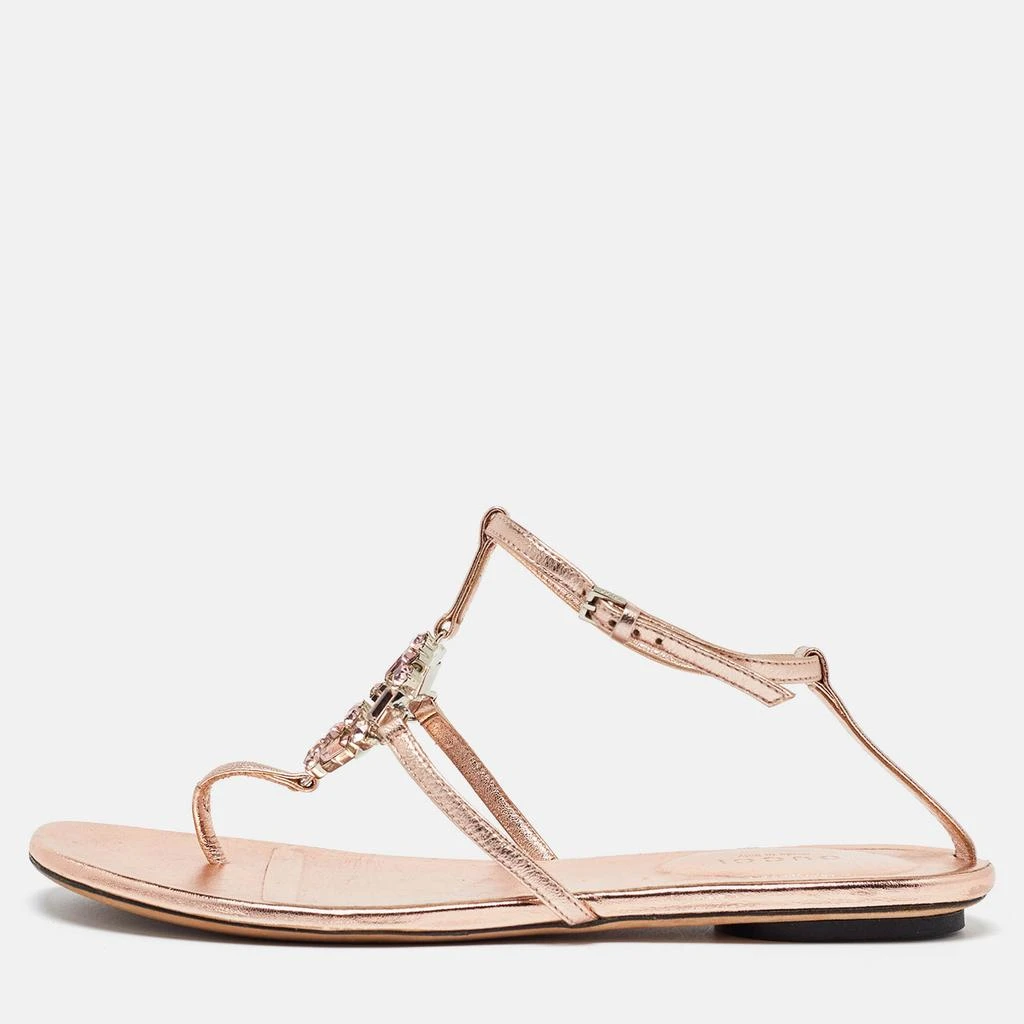 Gucci Gucci Metallic Leather Crystal Embellished GG Thong Flat Sandals Size 37 1