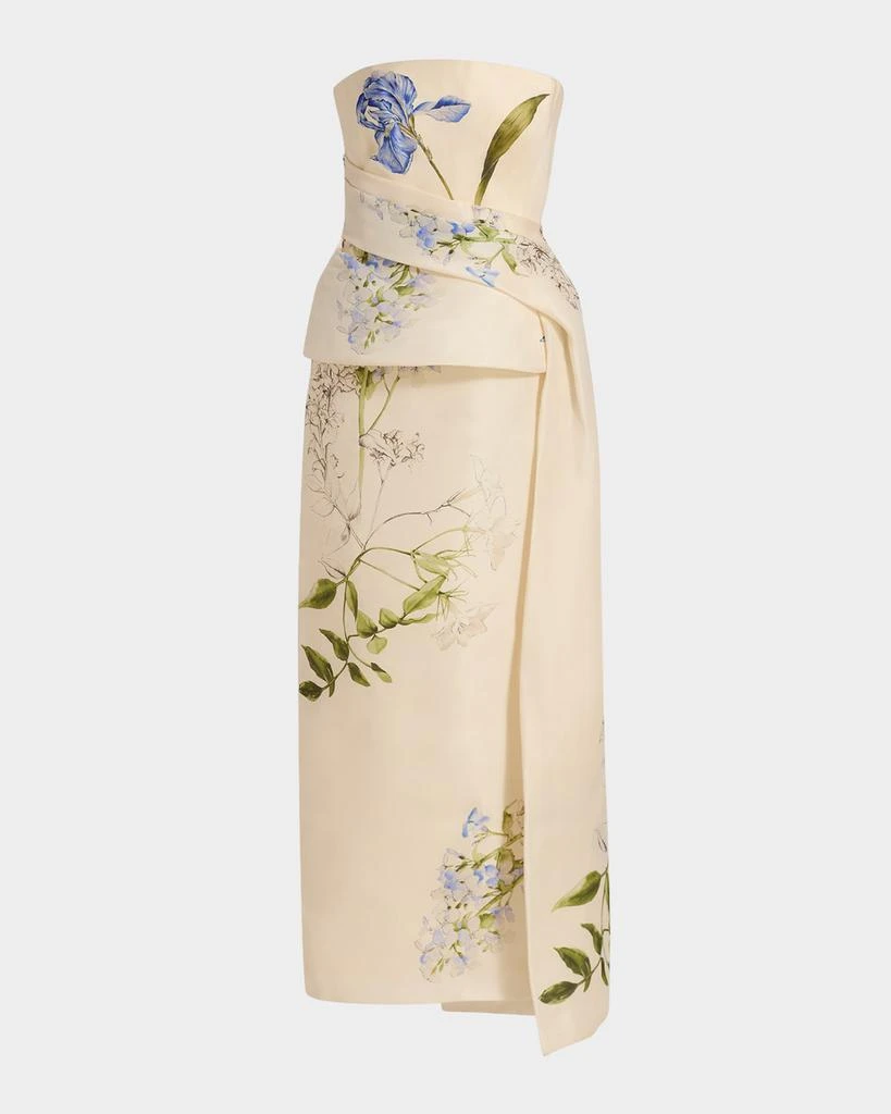 Monique Lhuillier Iris Gazar Silk Strapless Peplum Drape Ankle Gown