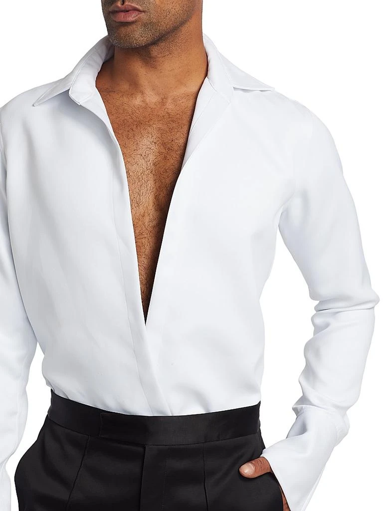 LaQuan Smith Open Chest Matte Satin Dress Shirt 6