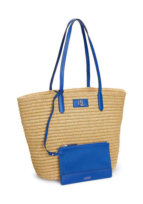 Ralph Lauren Leather Trim Straw Large Brie Tote Bag – On