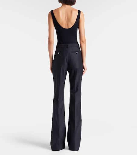 Versace Embellished pinestripe wool flared pants 3
