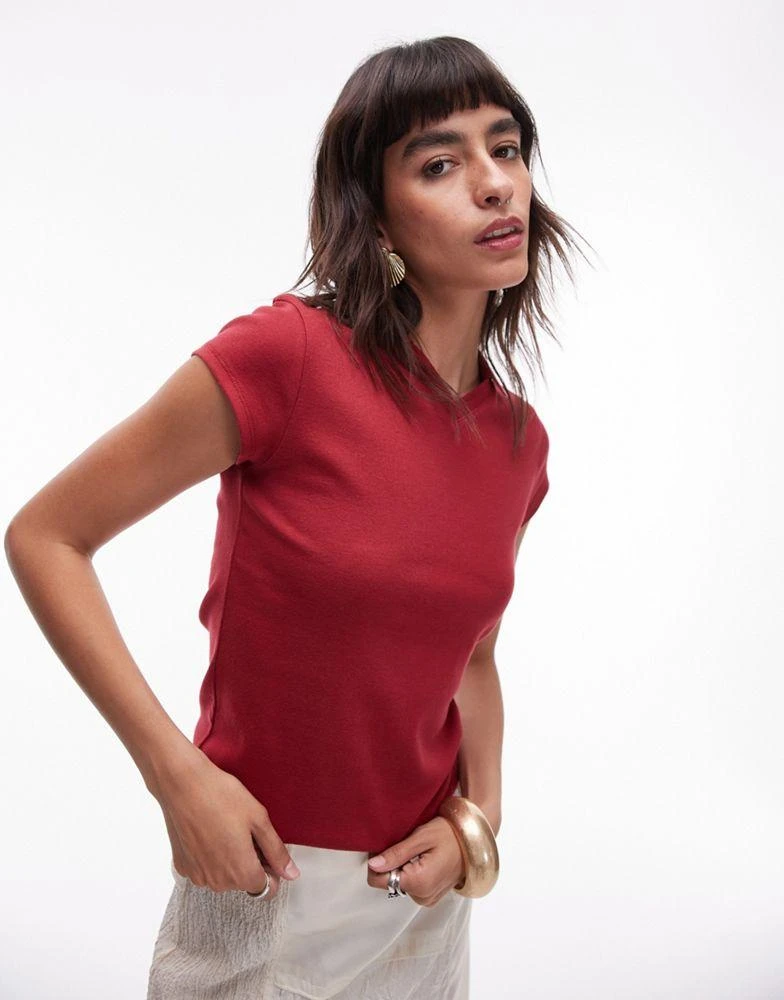 Topshop Topshop tipped shrunken polo top in red 2