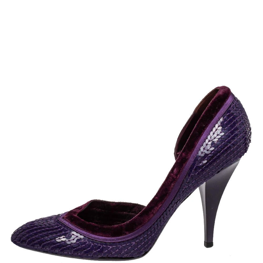 Gucci Gucci Purple Sequined Satin And Velvet Half D'orsay Pumps Size 38.5 2