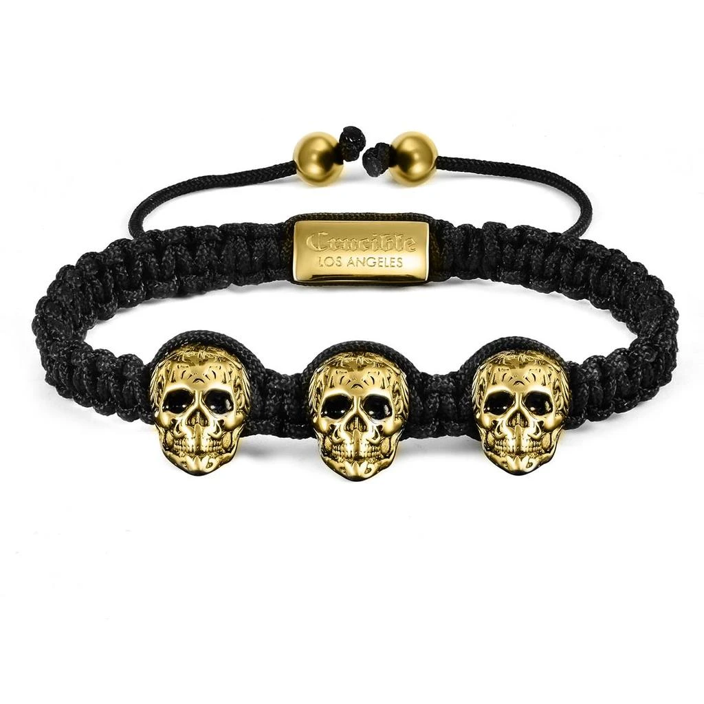 Crucible Jewelry Three Gold IP Skulls on Shocker Tie Woven Bracelet 1