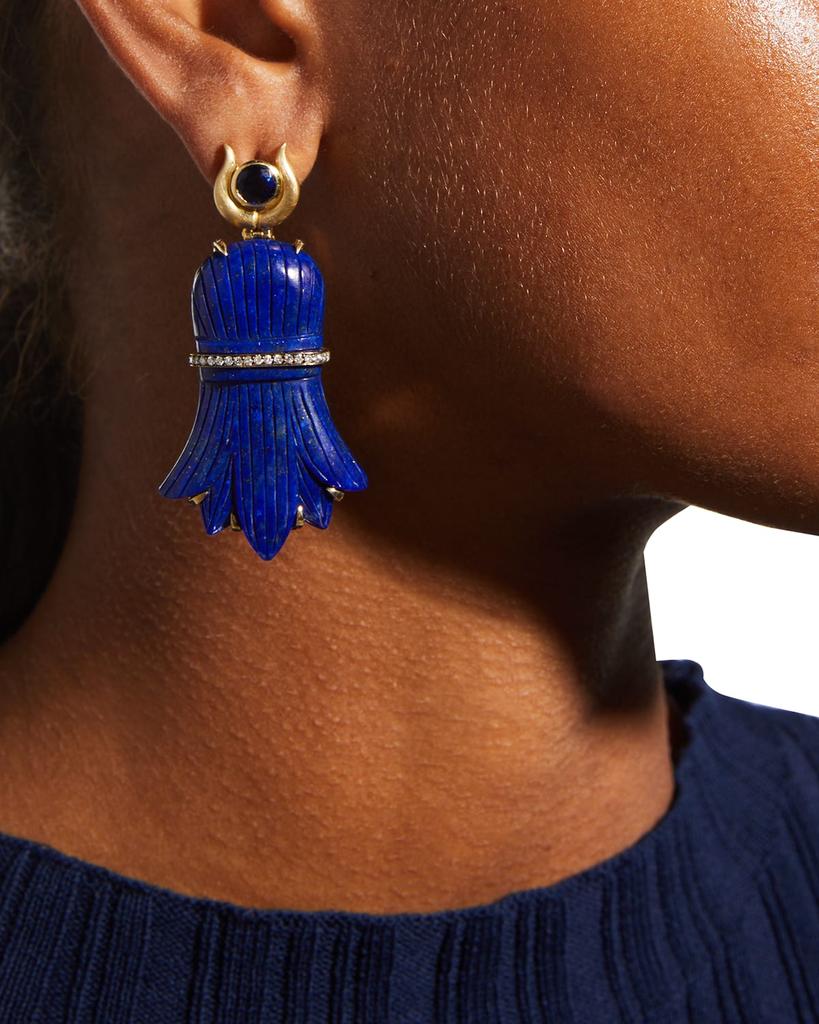 Silvia Furmanovich 18K Yellow Gold Egypt Earrings with Diamonds, Kyanite and Lapis