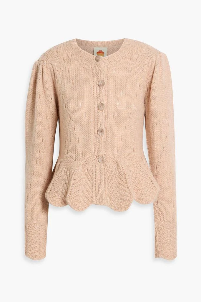 Farm Rio Ruffled pointelle and cable-knit cardigan 1