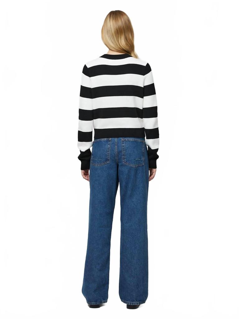 French Connection Nadya Stripe Cardigan In Black/cream