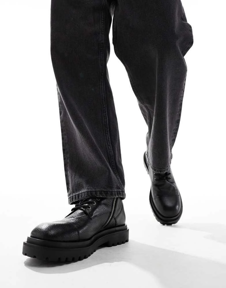 WALK LONDON Walk London Sully toe-cap boot in black grain leather 3