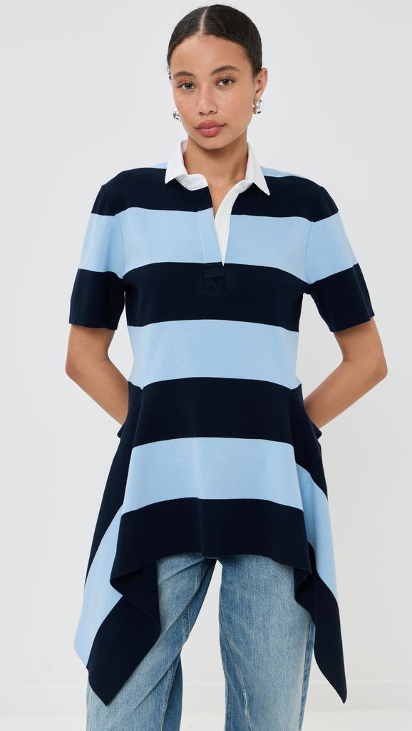 Monse Striped Cascade Half Placket Knitted Top