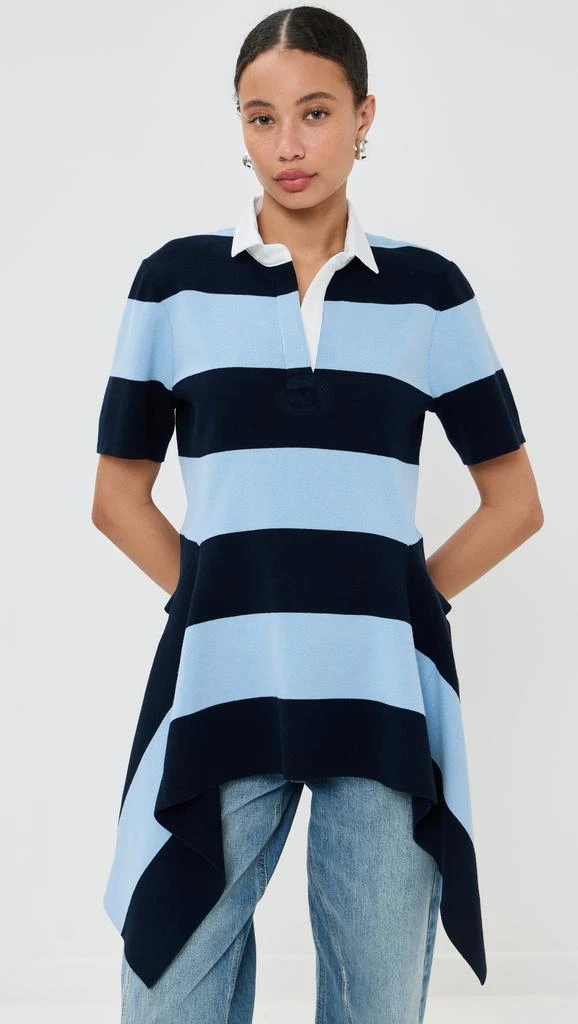Monse Striped Cascade Half Placket Knitted Top 1