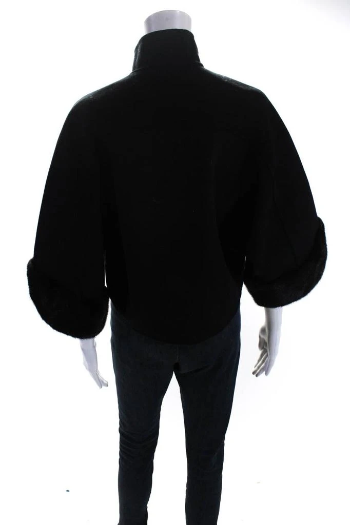 Pologeorgis Womens Mink Fur Trim Dolman Sleeve Maren Fleece Jacket Black 3