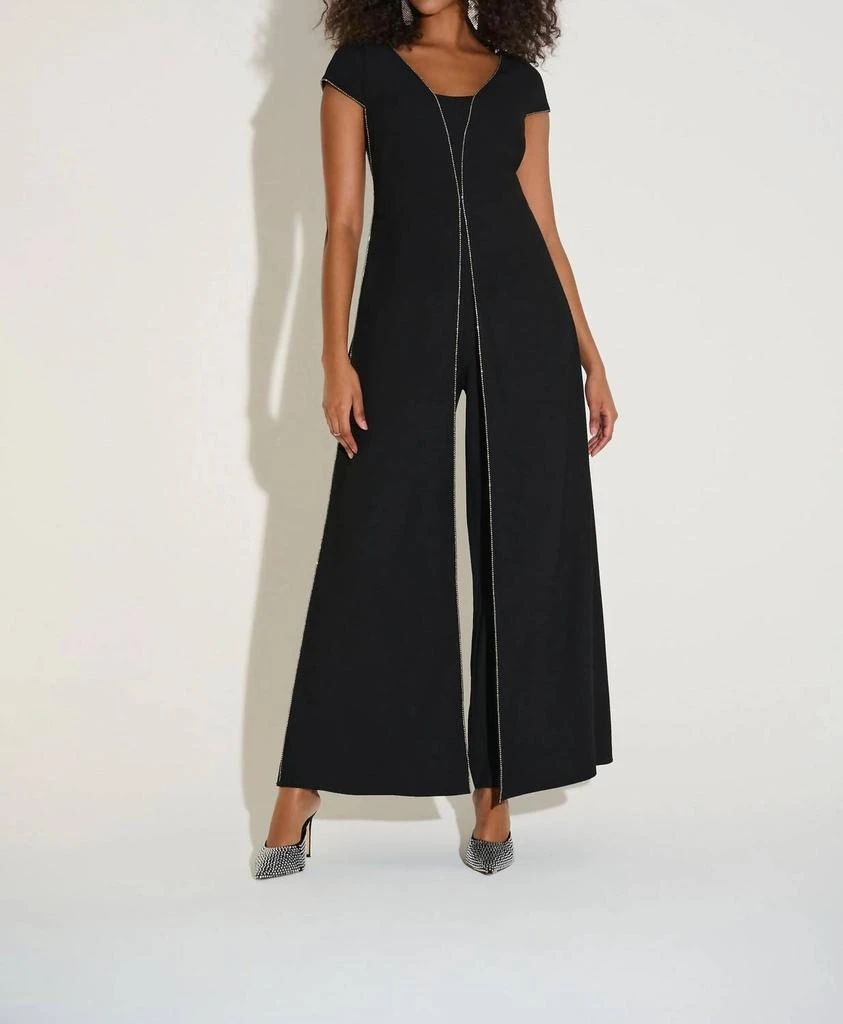 JOSEPH RIBKOFF Joseph Ribkoff - Rhinestone Trim Split Panel Jumpsuit