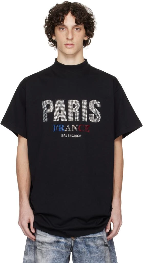 Balenciaga Black 'Paris' Strass Vintage Jersey Oversized T-shirt 1