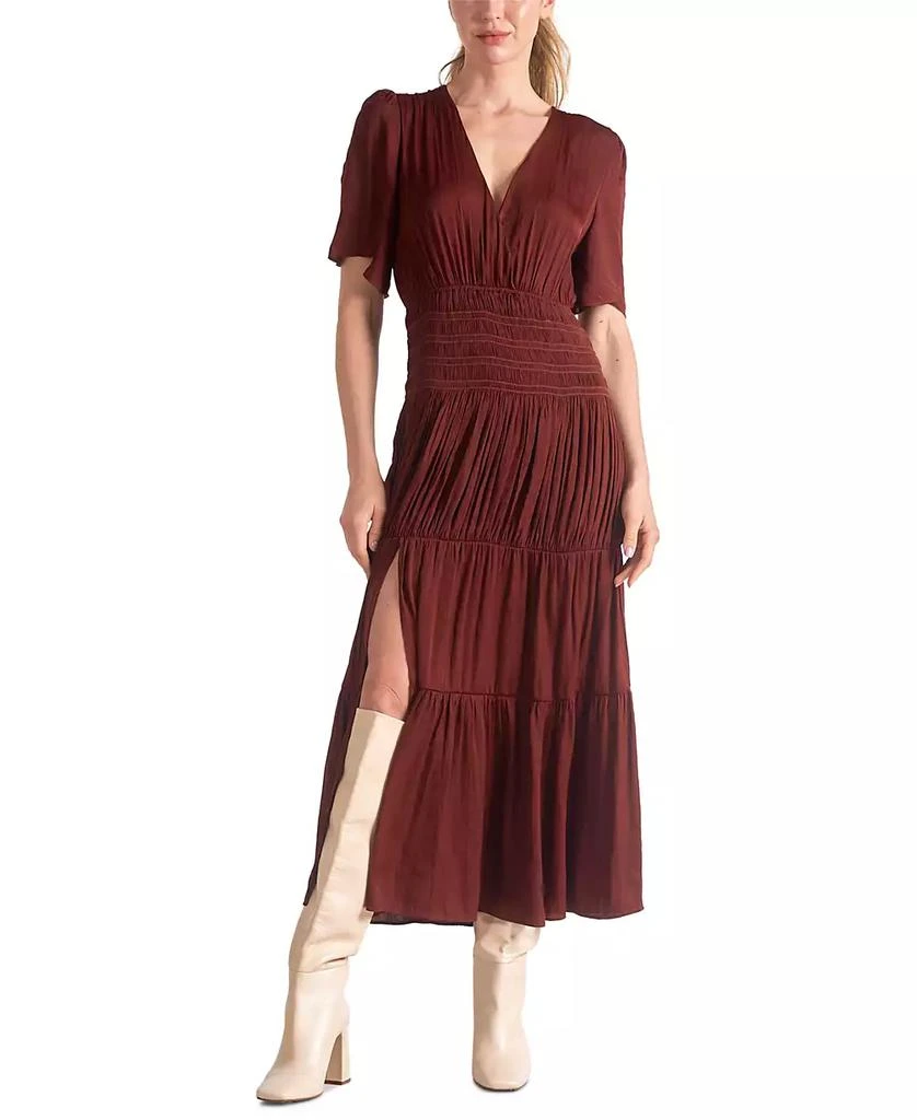Elan Women's Short-Sleeve V-Neck Tiered Maxi Dress 1