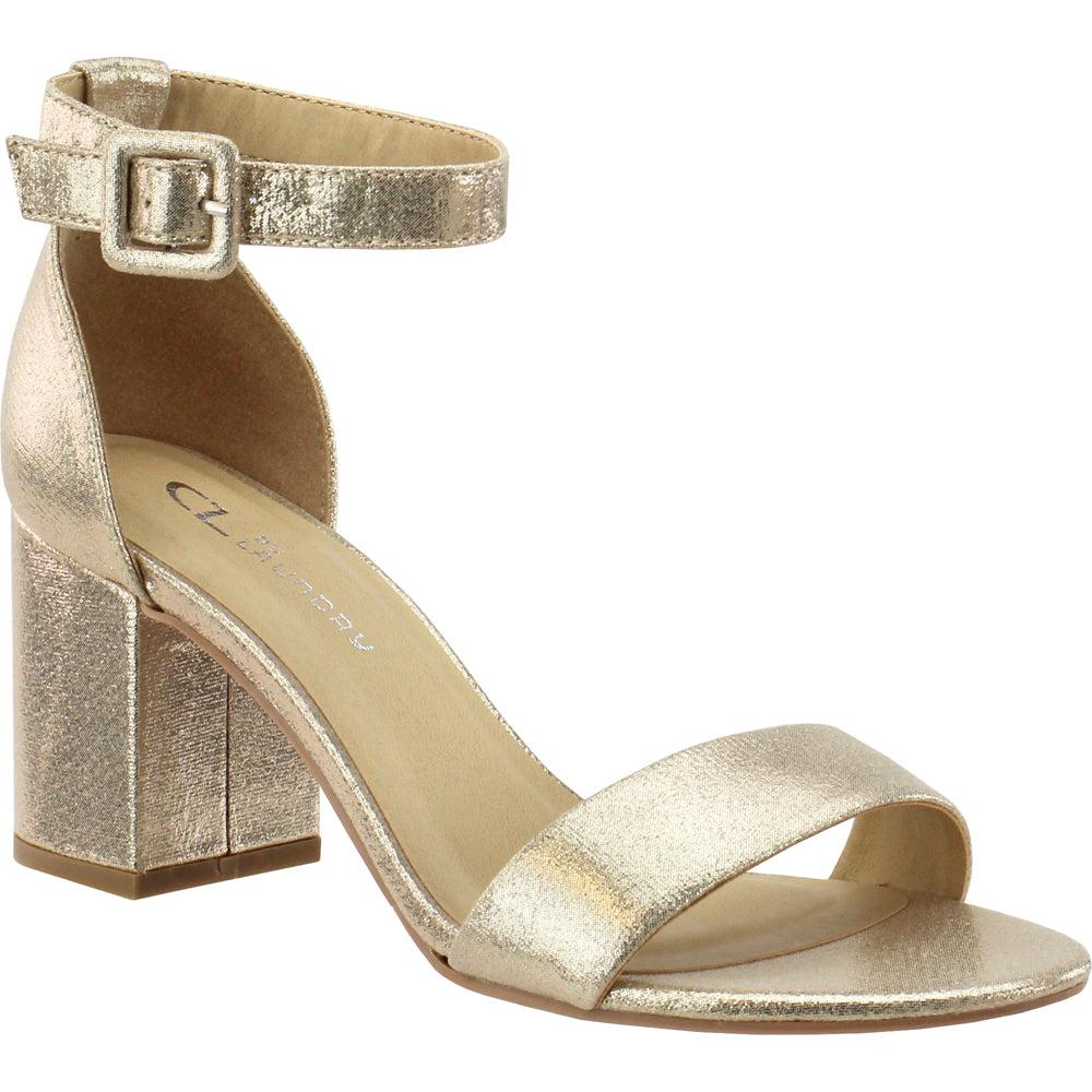 CL By Laundry Jody Metallic Block Heel Ankle Strap Sandals
