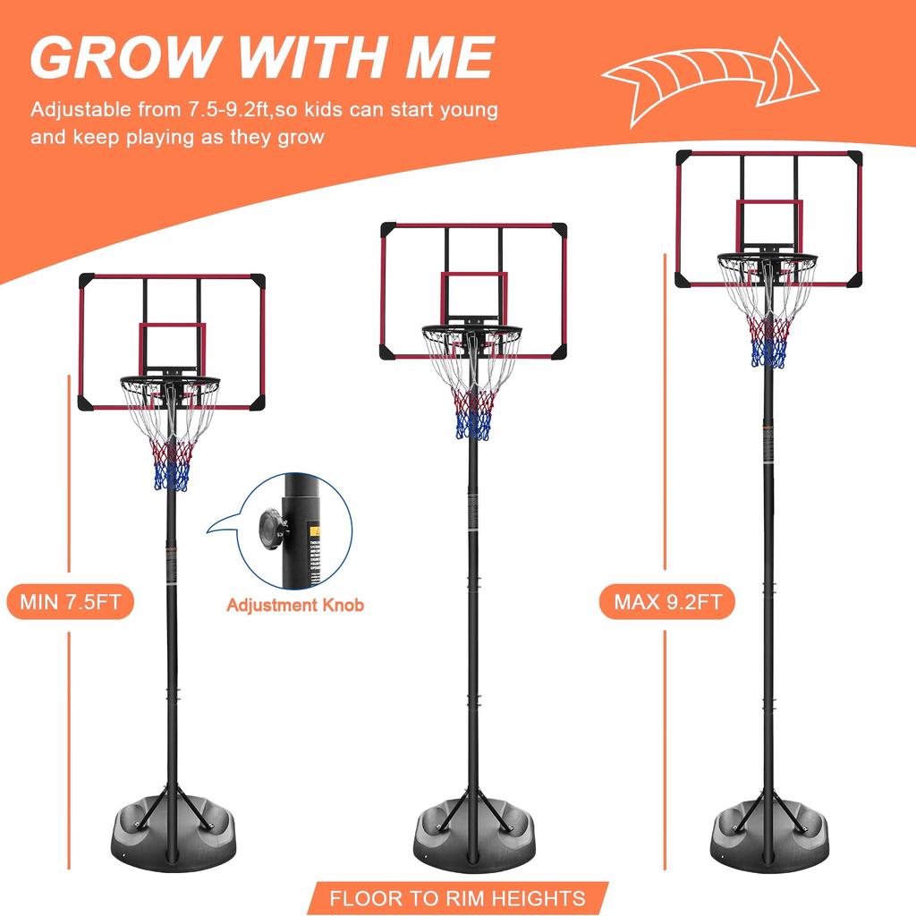 Streamdale Furniture Streamdale Adjustable 7.5-9.2FT Basketball Hoop with Backboard 
Wheels