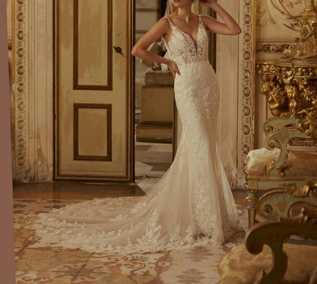 Demetrios Demetrios - Beaded Lace Flared Wedding Gown
