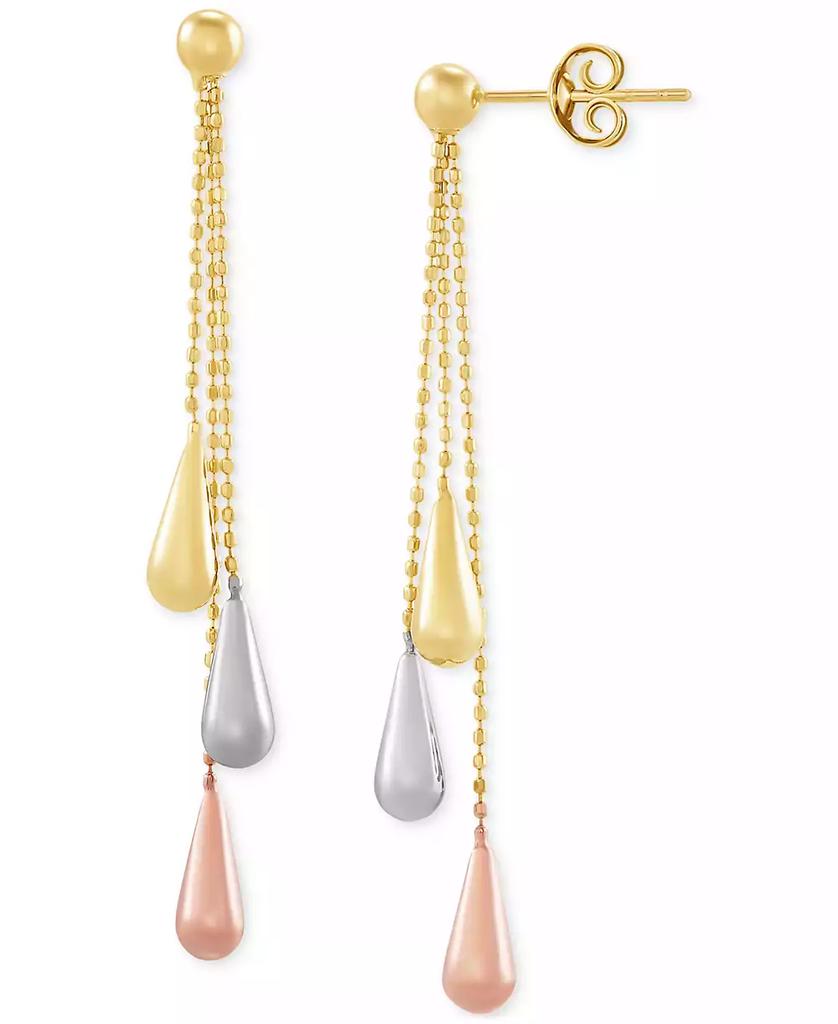Italian Gold Tri-Gold Linear Drop Earrings in 14k Gold, White Gold and Rose Gold, 2 inch