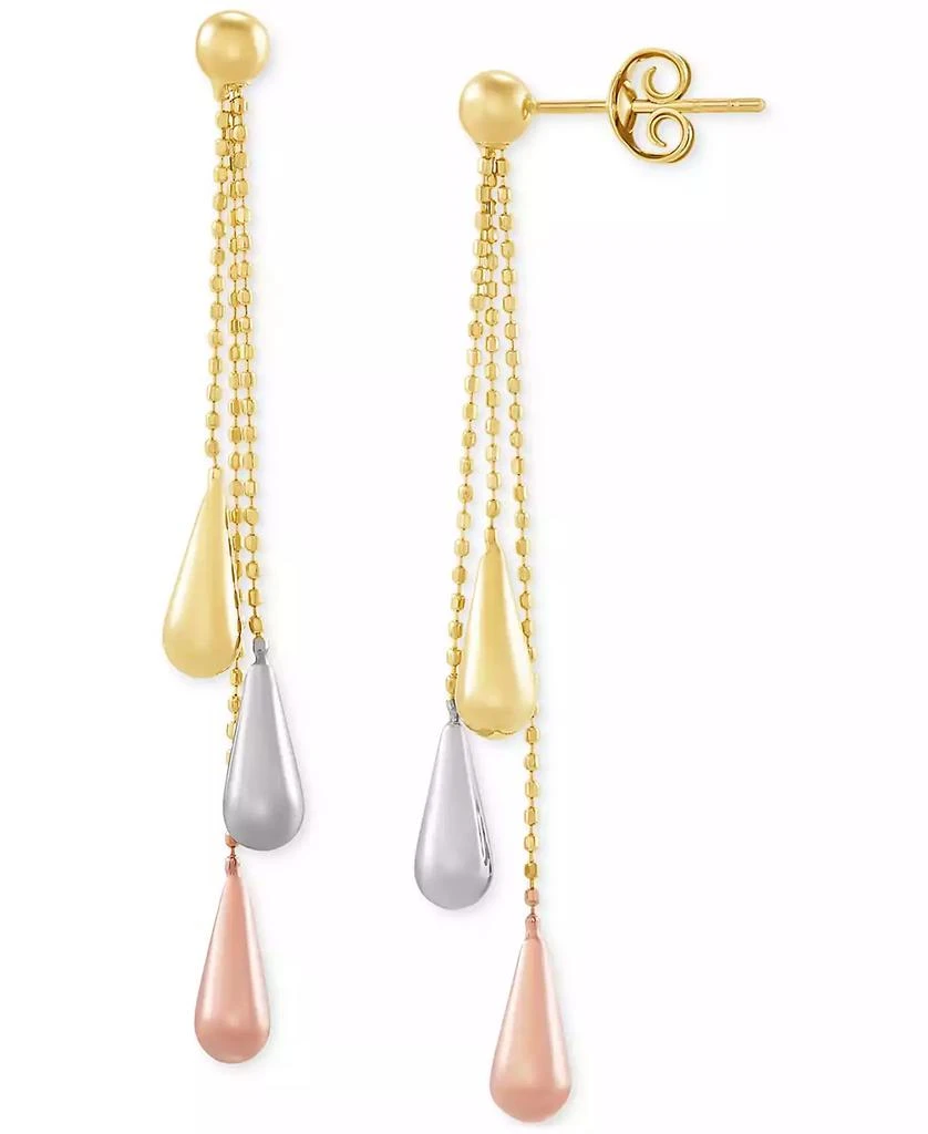 Italian Gold Tri-Gold Linear Drop Earrings in 14k Gold, White Gold and Rose Gold, 2 inch 1