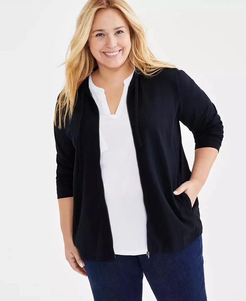 Style & Co Plus Size Zip-Up Hooded Sweatshirt, Exclusively at  Macy's 1