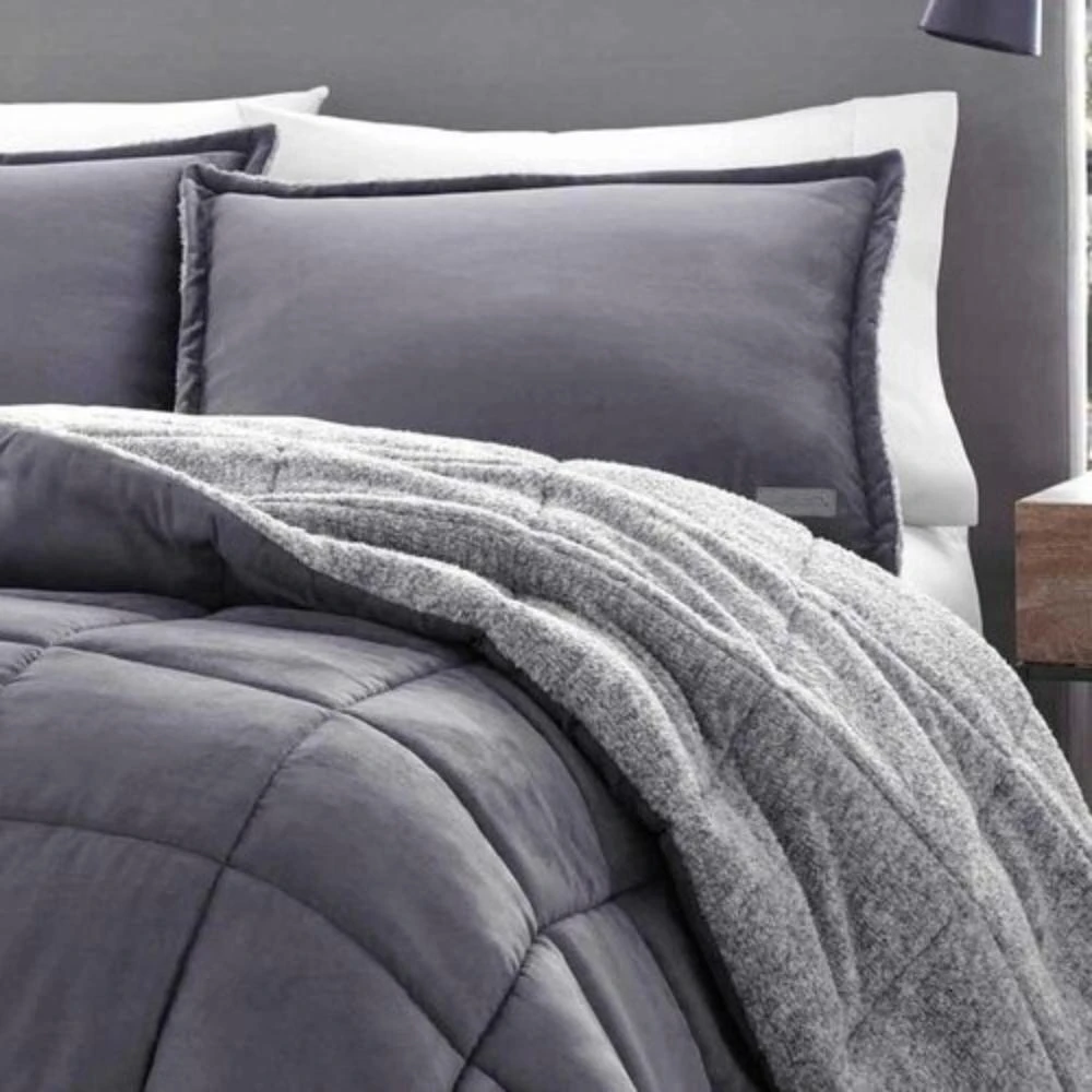 Hivvago King Plush Sherpa Reversible Micro Suede Comforter Set in Gray 2