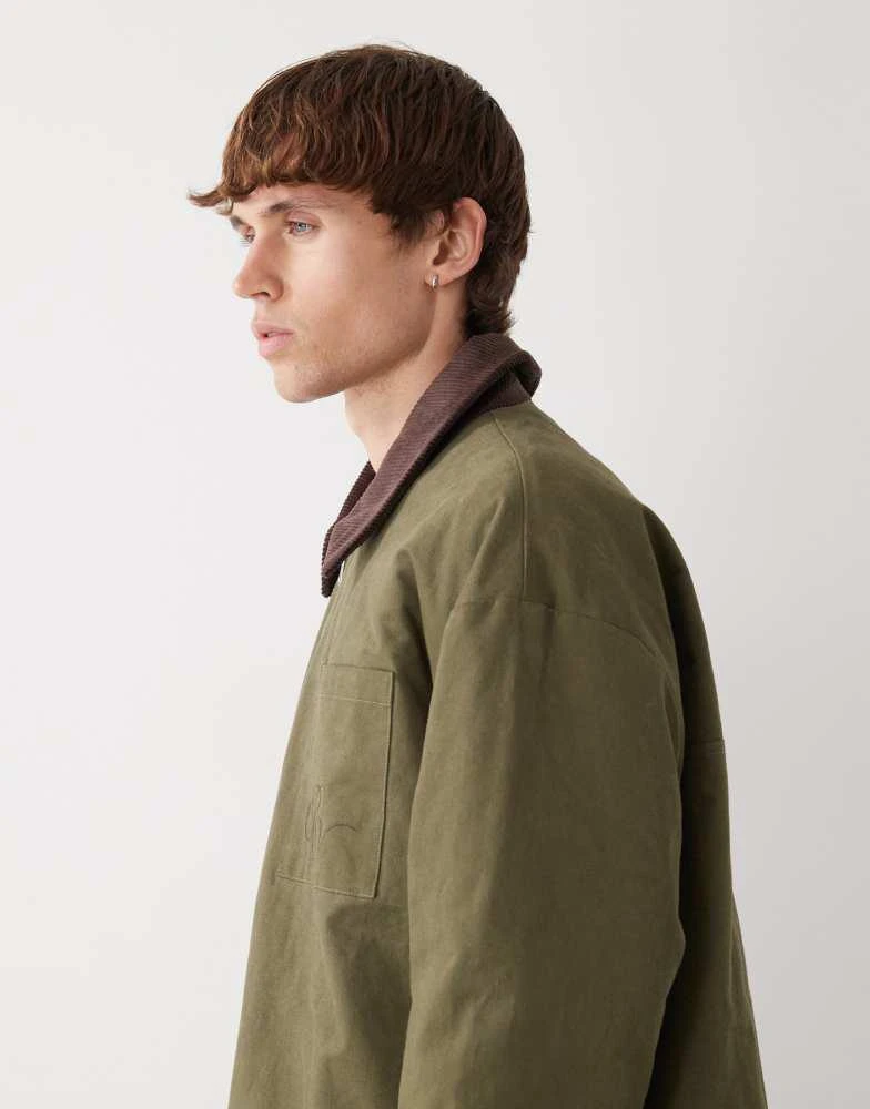 Reclaimed Vintage Reclaimed Vintage barn jacket with embroidery detail and contrast cord collar in khaki 4