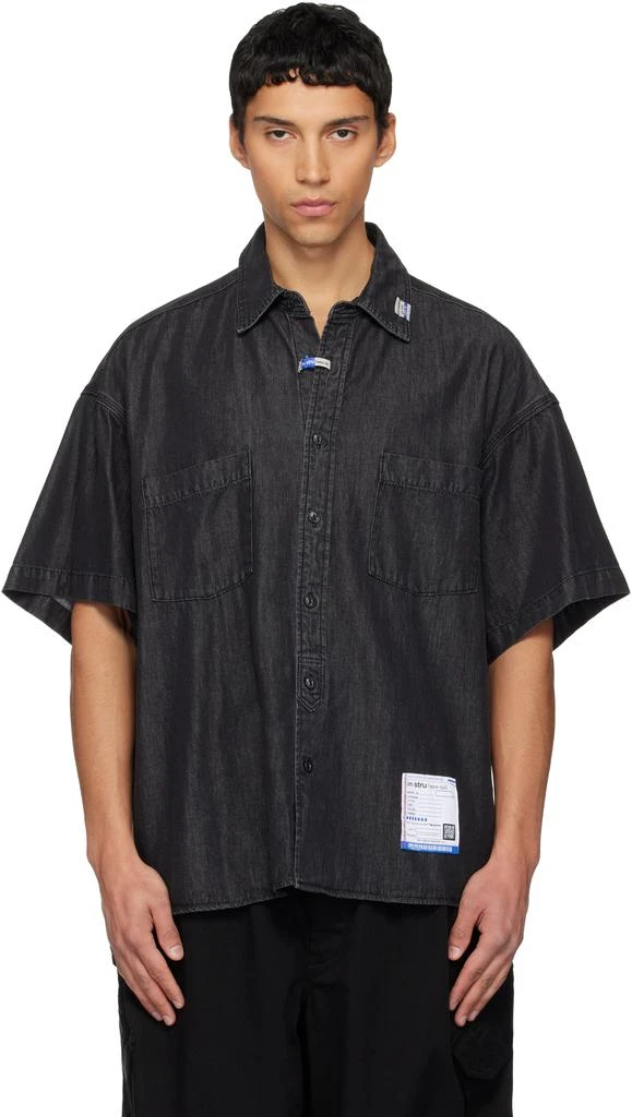 Maison MIHARA YASUHIRO Black Cotton Tencel Half-Sleeve Denim Shirt