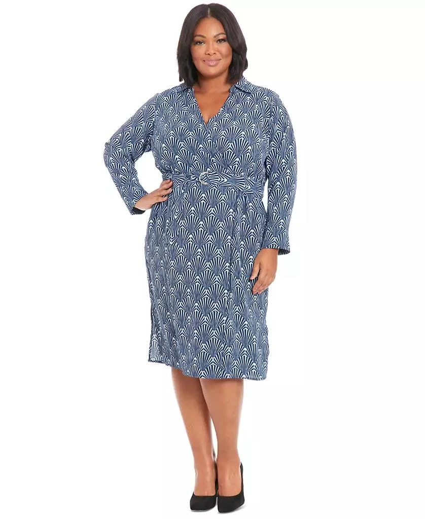 London Times Plus Size Geo-Print Collared Belted Dress 1