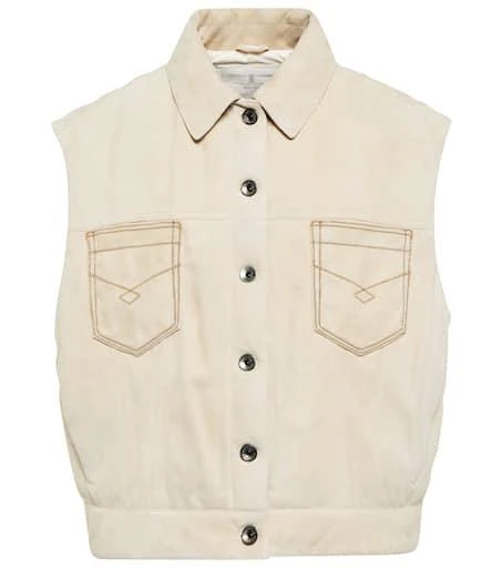 Brunello Cucinelli Embellished suede down vest 1