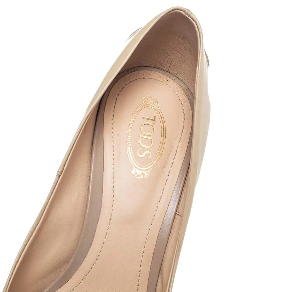 Tod's Tod's Beige Patent Leather Horsebit Open Toe Loafer Pumps Size 38 7