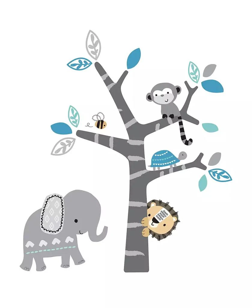 Bedtime Originals Jungle Fun Gray/Blue Safari Elephant, Lion, and Monkey Tree Wall Decals