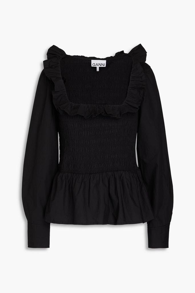Ganni Smocked cotton-poplin blouse