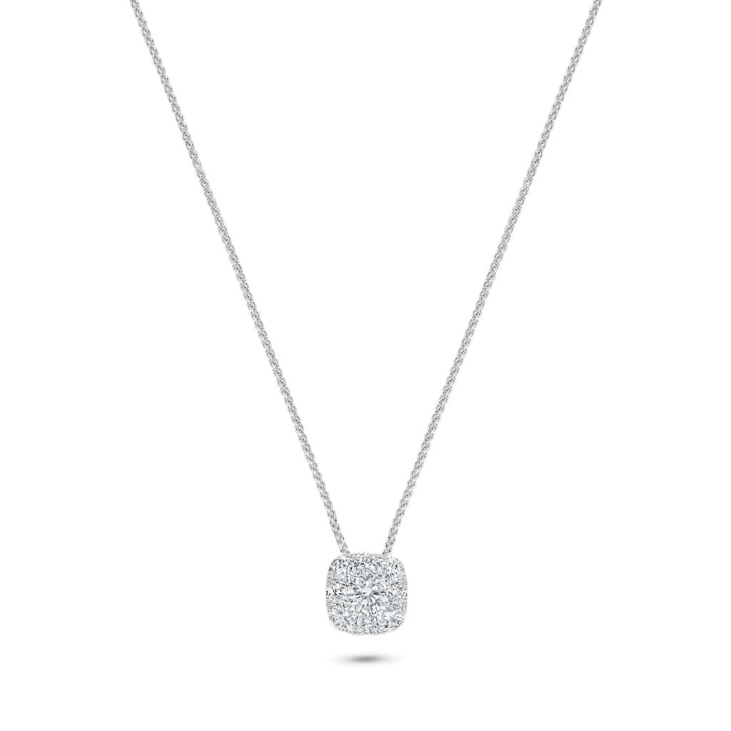 H.J. Namdar 0.45 ct tw Prong Set Cushion Halo Diamond Necklace 14K White Gold Natural Diamonds