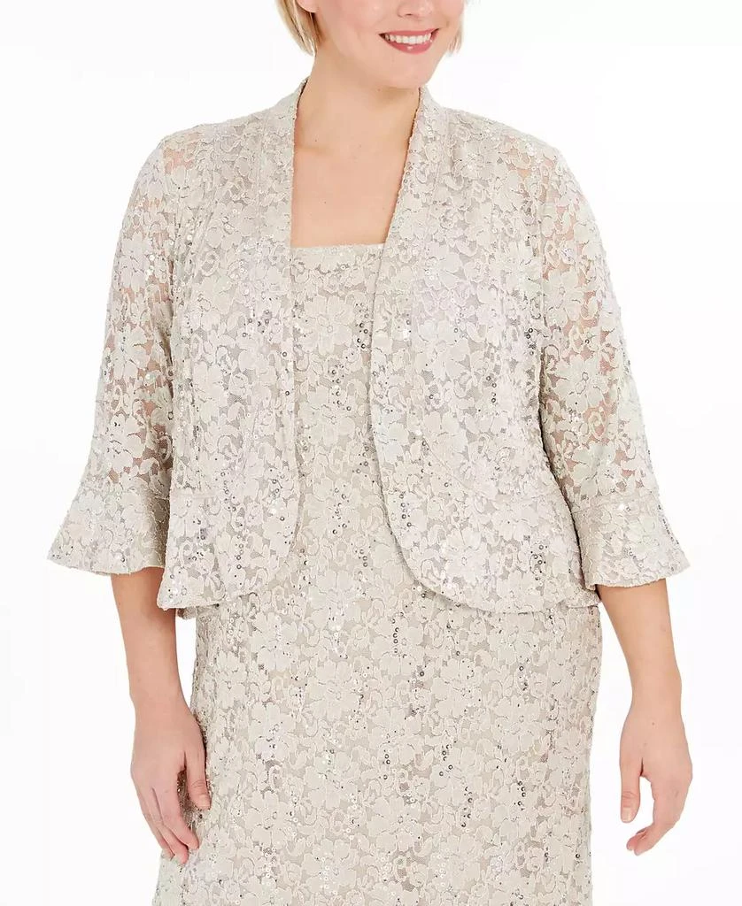 R&M Richards Lace Column Dress with Matching La ce Jacket, Size 14 W, Champagne