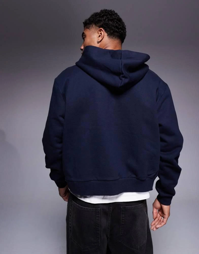 ASOS ASOS DESIGN premium heavyweight boxy cropped zip through hoodie 400gsm in navy 4