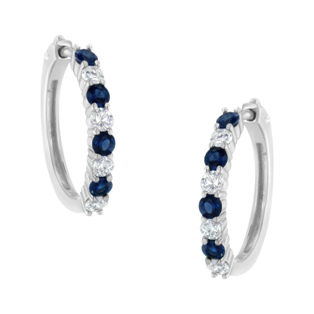Haus of Brilliance 10K White Gold 2.5MM Sapphire Gemstone and 1/2 Cttw Diamond Hoop Earrings 1
