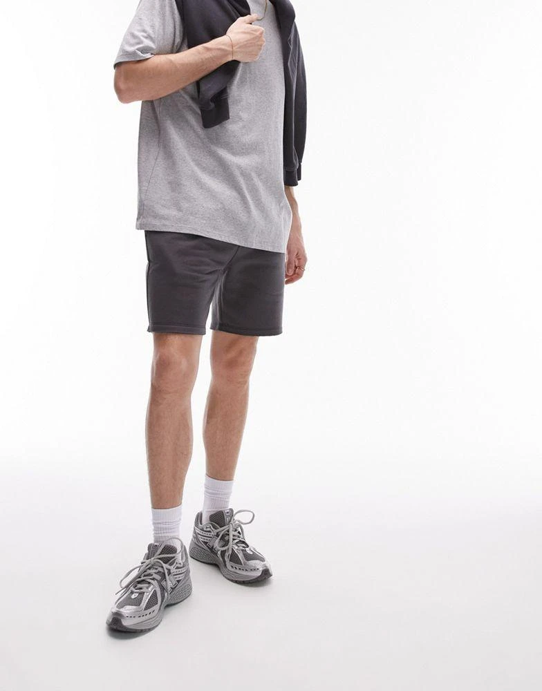 Topman Topman classic fit jersey short with raw hem in charcoal 1