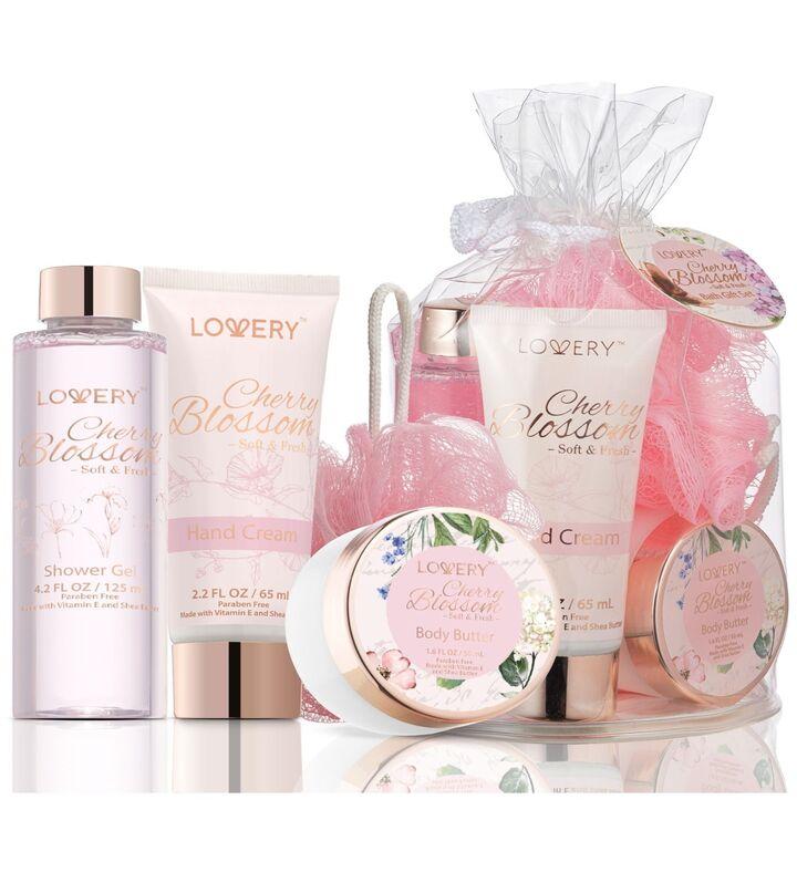 Lovery Cherry Blossom Home Spa Gift Set in Clear Travel Bag