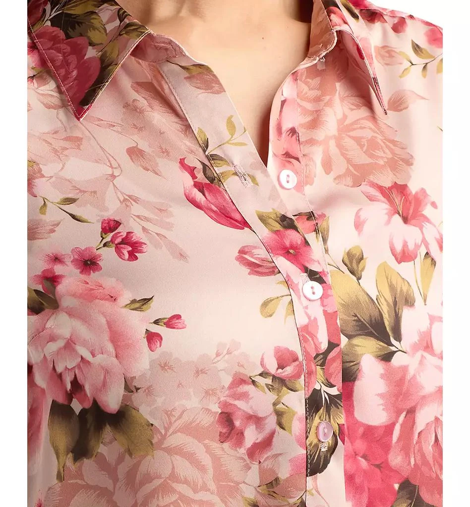 BCX Juniors' Printed Stretch Satin Button-Front Top 3