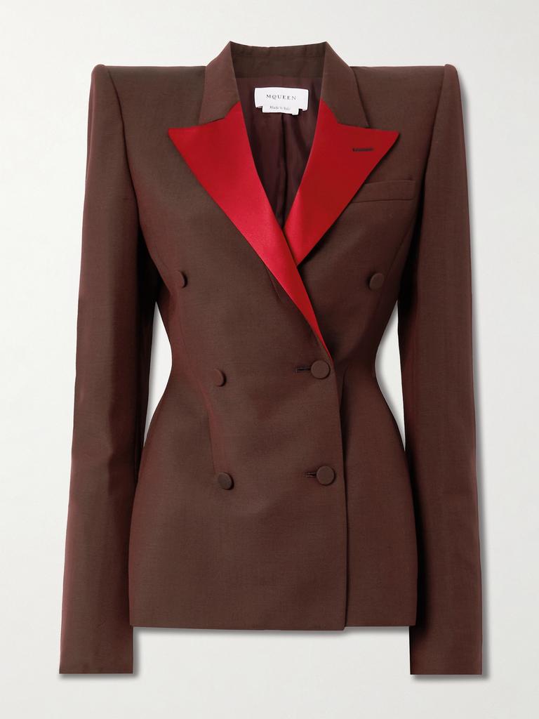 Alexander McQueen 双排扣真丝边饰羊毛马海毛混纺西装外套  - IT38