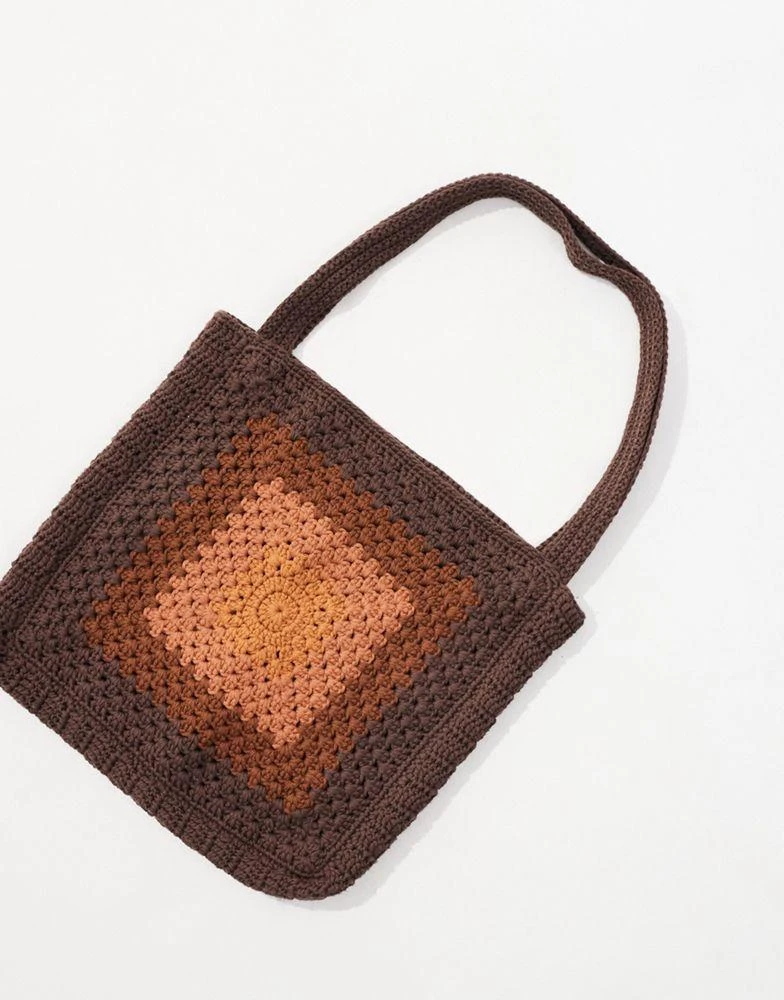 ASOS ASOS DESIGN oversized crochet tote bag in brown 4