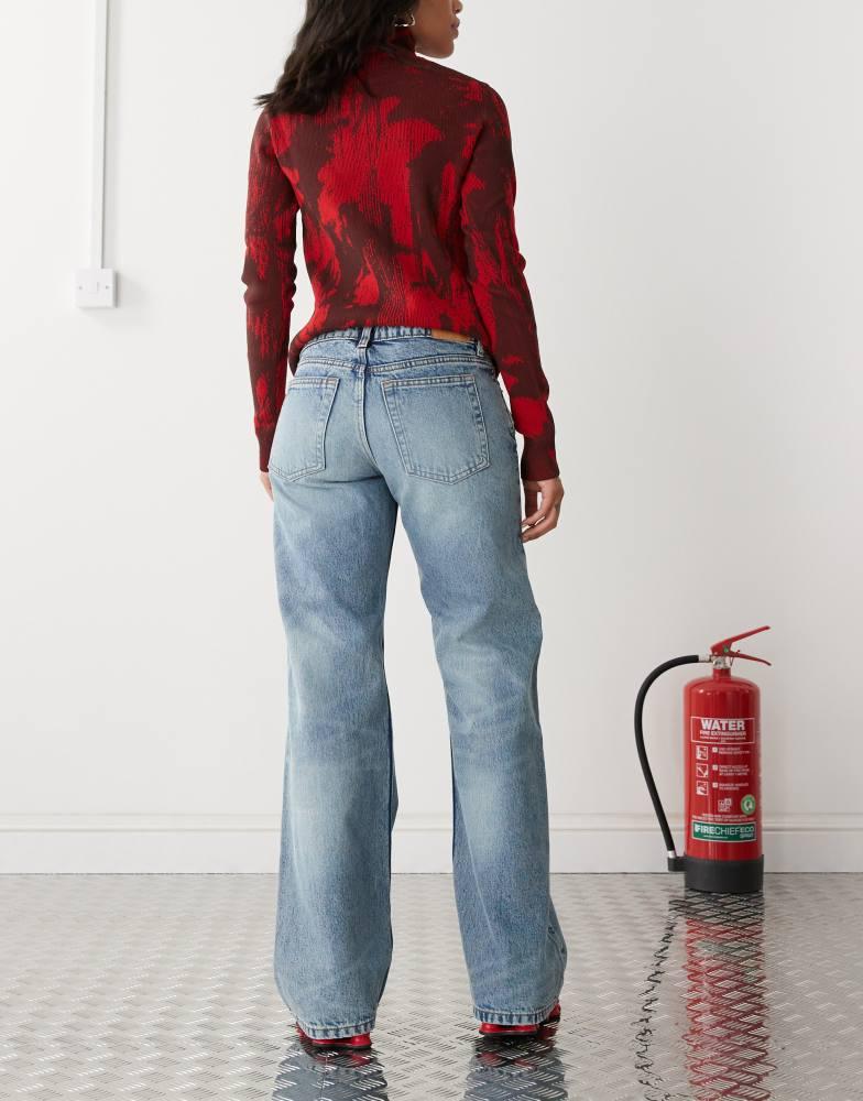 Monki Monki Imoo low waisted wide fit jeans in mid blue